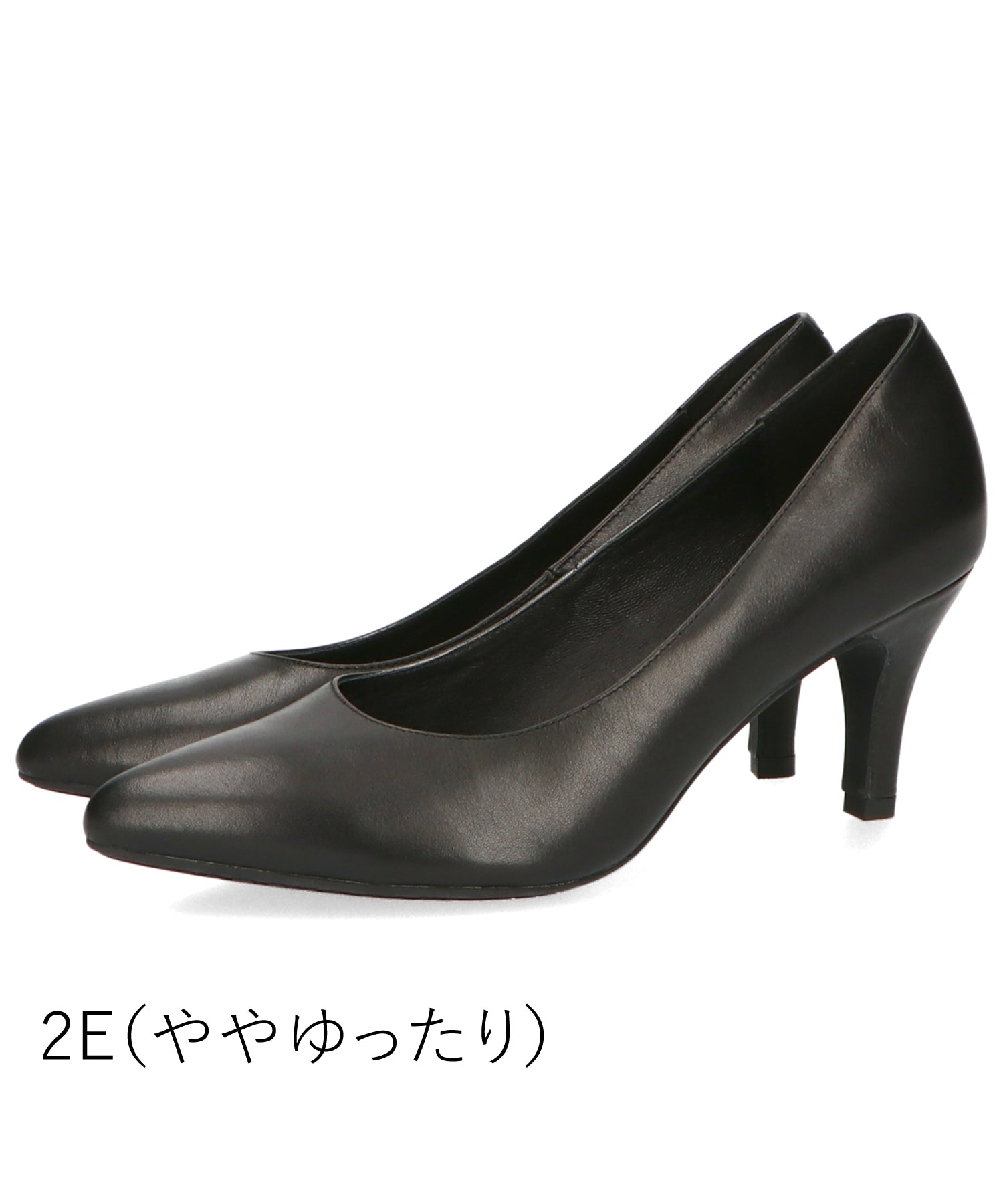 【本革/通勤/リクルート】ポインテッドヒールブラックパンプス/R-3101